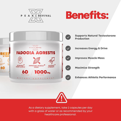 Testosterone Booster for Men with Fadogia Agrestis 1000mg Per Serving - Improve Natural Testosterone production