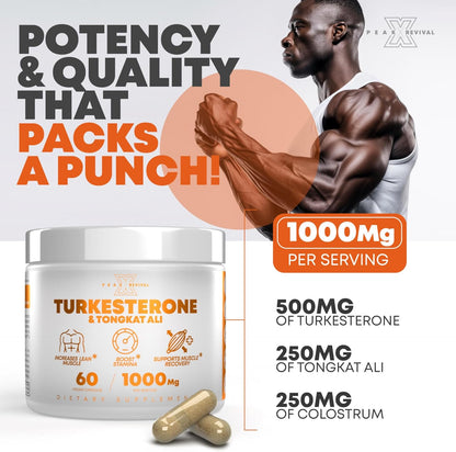 Peak Revival-X Turkesterone & Tongkat Ali 1000mg Supplement - 500mg Ajuga Turkestanica Per Serving Increase Stamina
