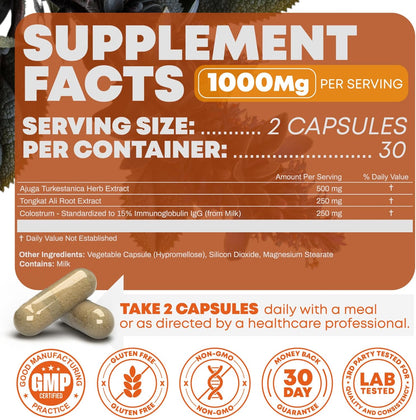 Peak Revival-X Turkesterone & Tongkat Ali 1000mg Supplement - 500mg Ajuga Turkestanica Per Serving Increase Stamina