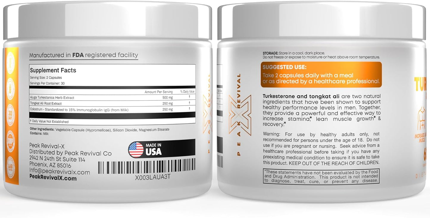 Peak Revival-X Turkesterone & Tongkat Ali 1000mg Supplement - 500mg Ajuga Turkestanica Per Serving Increase Stamina