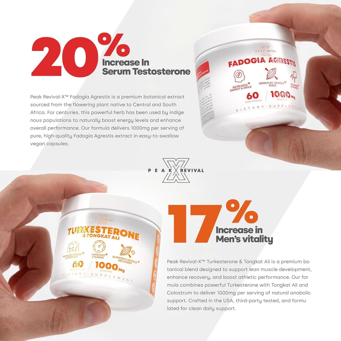 Peak Revival-X Turkesterone & Tongkat Ali 1000mg Supplement - 500mg Ajuga Turkestanica Per Serving Increase Stamina