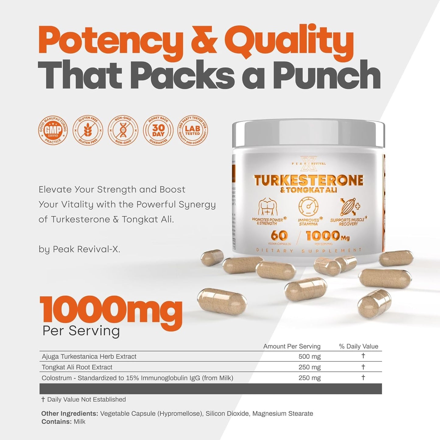 Peak Revival-X Turkesterone & Tongkat Ali 1000mg Supplement - 500mg Ajuga Turkestanica Per Serving Increase Stamina
