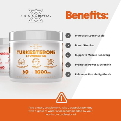 Peak Revival-X Turkesterone & Tongkat Ali Lean Muscle Growth & Recovery + Fadogia Agrestis Muscle Stack for Athletic Performance