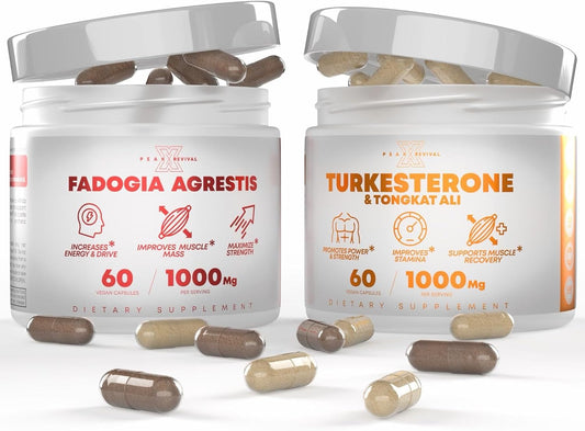 Peak Revival-X Turkesterone & Tongkat Ali Lean Muscle Growth & Recovery + Fadogia Agrestis Muscle Stack for Athletic Performance